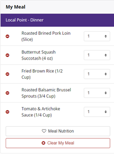 Screenshot of balanced plate for Pork Loin