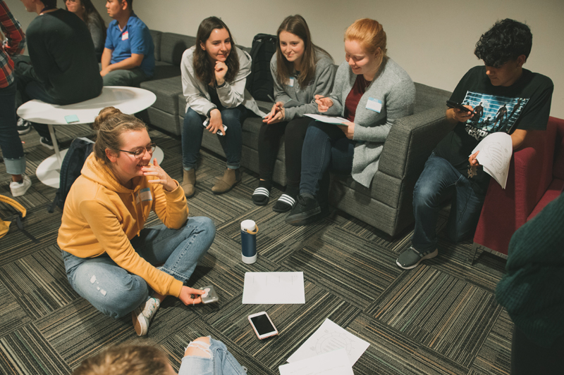 Students working during a Hall Council meeting