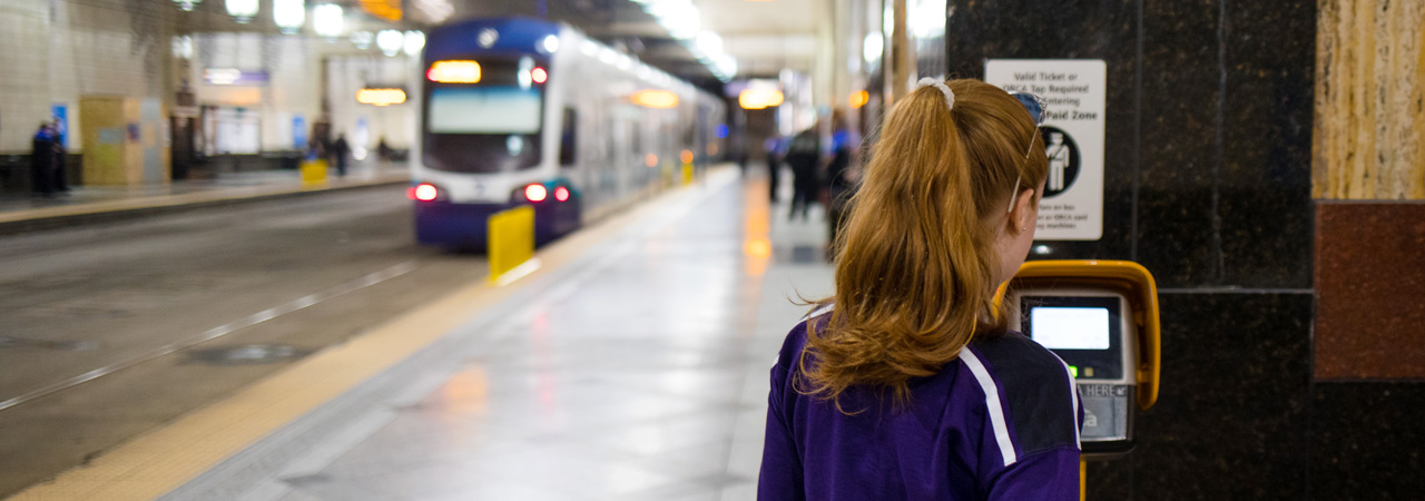 Student in U-District Link Light Rail station