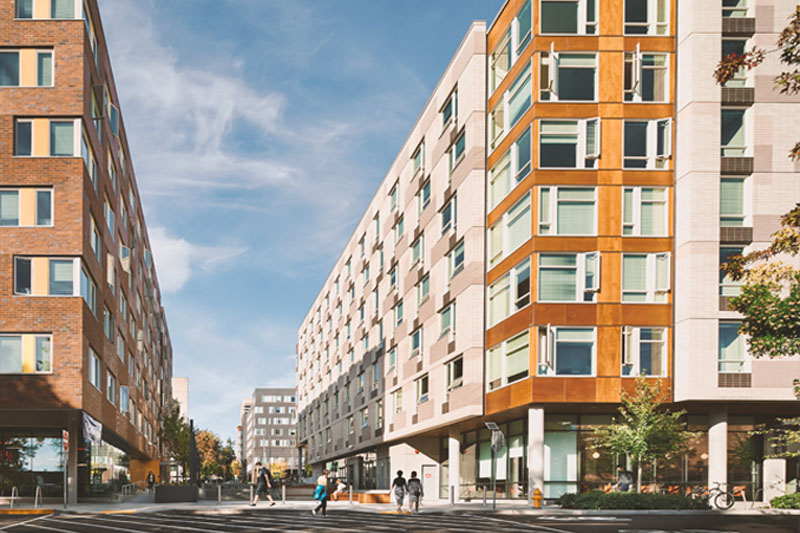 A white and brown building.