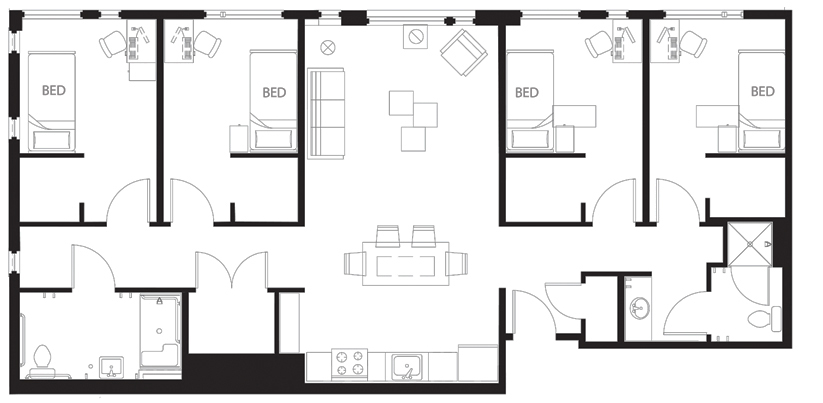 Image of 4-bedroom apartment, private bath