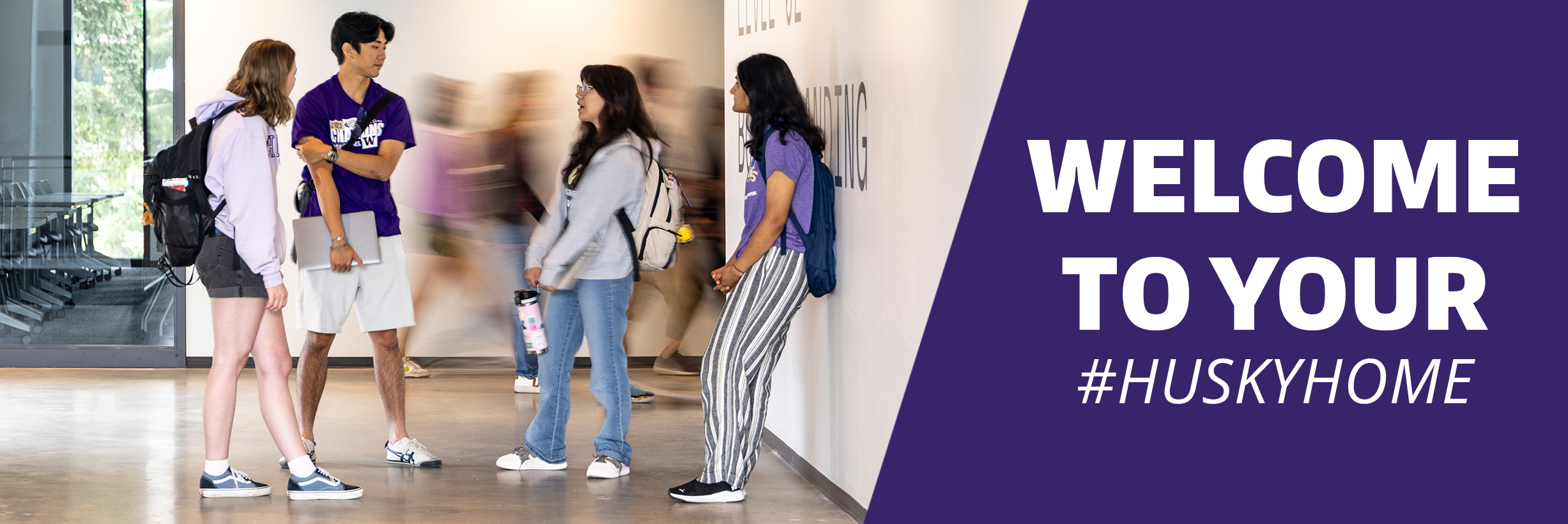 UW Husky students in the hall, welcome to your husky home #HUSKYHOME